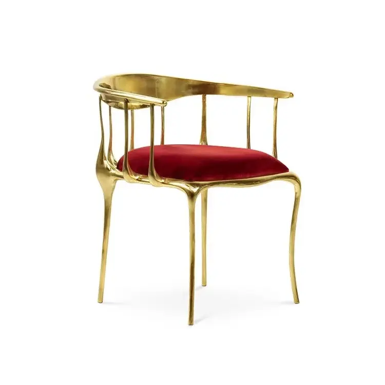 Chaise de salle à manger en laiton de Style italien, chaise de salle à manger de luxe en velours doré, en gros