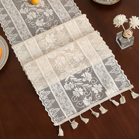 Nappe de table vintage en dentelle ajourée à franges, style américain, pour meuble TV, table basse, table à manger, chemin de table moderne et minimaliste