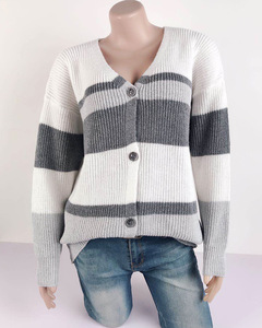 Cárdigan con cuello de pico profundo, suéter a rayas, cárdigan recortado, prendas de punto, ropa de mujer, cárdigans de otoño e invierno, suéteres de mujer, Top de punto - Product Image 6