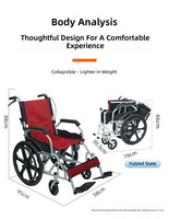 Fauteuil roulant compact SYIV100-XW14, 12,3 kg, siège nid d'abeille rouge, double frein, cadre pliable 20 pouces, cadre argenté-blanc, capacité 100 kg