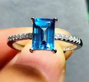 草石厂家直销批发银色925戒指婚庆订婚蓝色蓝宝石戒指女士设计