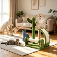 Arbre à chat en bois gris de luxe, moderne et classique, grand format, adapté aux chatons, avec griffoirs et lit, emballé sur mesure en carton, vente en gros