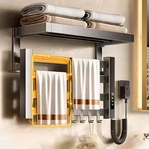 Wall Mounted Foldable Intelligent Electric Heated Bathroom Towel Rack No Drilling Towel Rails