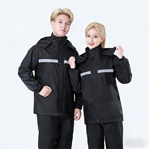 Ensemble imperméable réfléchissant deux pièces en tissu Oxford <span class=keywords><strong>pour</strong></span> homme et femme, idéal <span class=keywords><strong>pour</strong></span> la <span class=keywords><strong>pluie</strong></span> forte, la conduite de vélos électriques, la pêche en extérieur et le travail (taille XL) - Product Image 2