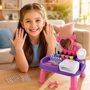 Ensemble de jeu de manucure pour enfants avec lampe de séchage des ongles, miroir et vernis à ongles, station de salon de <span class=keywords><strong>beauté</strong></span>, cadeau pour filles - Product Image 2