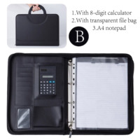 Carpeta de Archivo A4 con Clip para Negocios, Logotipo Personalizado, Calculadora de 12 Dígitos, Bolsa para Archivos, Carpeta con Anillas, Bloc de Notas, Portafolio de Cuero PU con Cierre