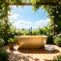 Baignoire autoportante ovale moderne en pierre artificielle dorée de luxe pour salle de bain