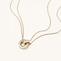 Gemnel 925 argent inspiré double couleur placage pendentif deux cercles reliés avec double couche chaîne collier