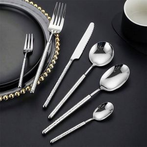 Ensemble de couverts réutilisables en acier inoxydable 18/10 de qualité supérieure, poli miroir, design martelé, cuillère, fourchette, pour mariages, banquets, événements - Product Image 3