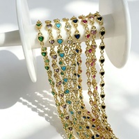 Chaîne de bijoux en gros avec zircons multicolores et multiformes, vendue au mètre, maillons de collier en pierres turquoise, émeraude, fuchsia, noires et bleues