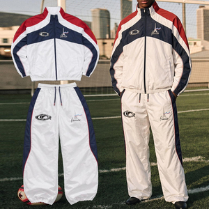 Custom Men's Two Piece Color Patchwork Breathable Sporty Tracksuit Polyester <b>Embroidery</b> Windbreaker <b>Set</b> -Nylon Tracksuits - Product Image 1