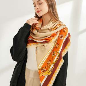 Nouveau design, écharpe carrée de luxe imprimée avec pompons, châle chaud d'hiver pour femme YHK0012 - Product Image 2