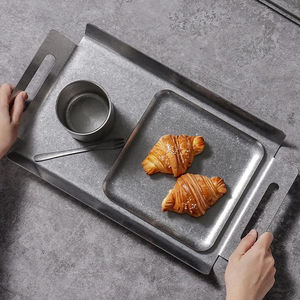 Plateau de service rectangulaire rétro coréen en acier inoxydable avec poignées pour les fêtes barbecue, les plateaux de présentation et les plateaux à café de <span class=keywords><strong>restaurant</strong></span> - Product Image 5