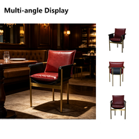 Fauteuil de luxe au design italien, structure en métal doré, chaise de salle à manger en cuir véritable, chaise de loisirs moderne pour hôtel et restaurant avec accoudoirs