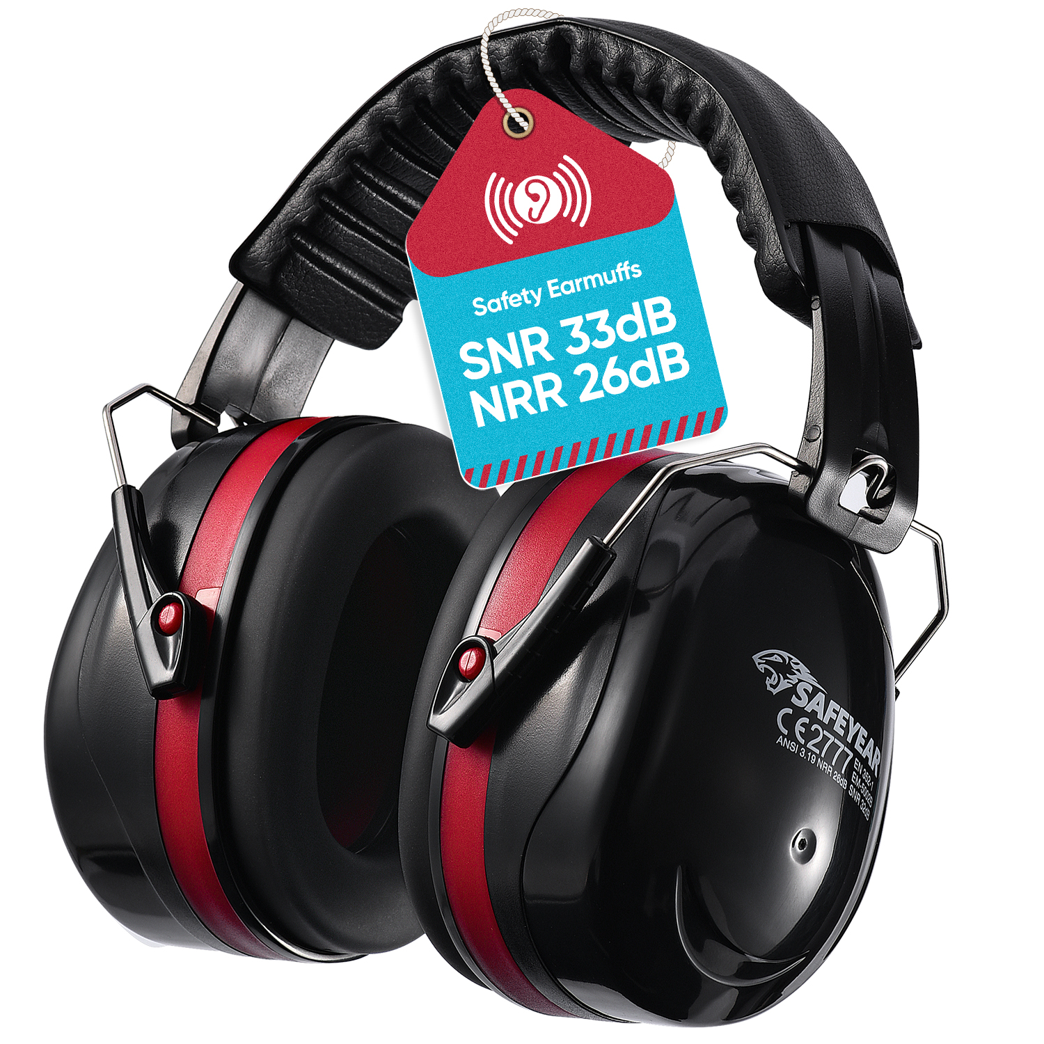 Hyper Tough Noise-Reducing Earmuff NRR 26dB Padded Adjustable Headband For Protection And Comfort