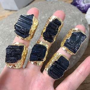 Anillos de Turmalina Negra LS-B3820 en Oferta, Anillo de Dedo Chapado en Oro de 18k con Piedra Preciosa, Joyería Ajustable para Hombres y Mujeres - Product Image 3