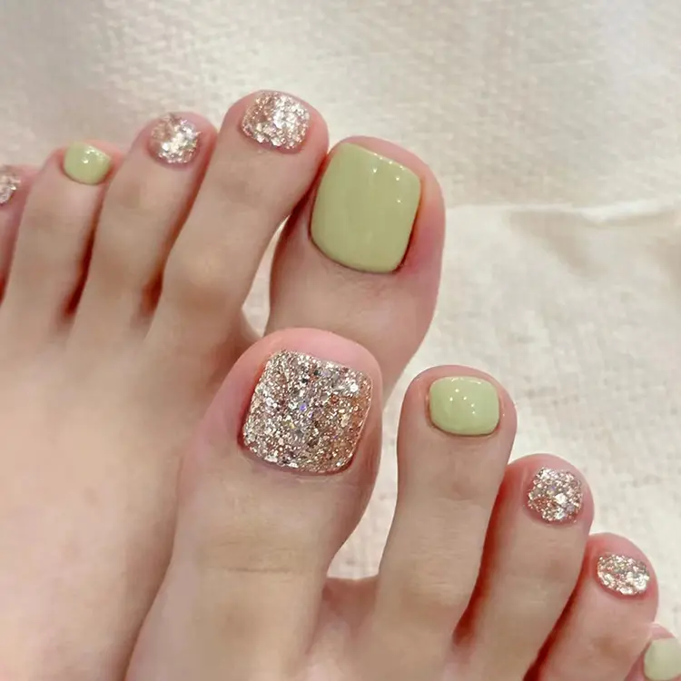 DIY Wearable French white cloud Toenails press on toes nail artificial removable false toe nails