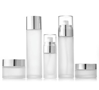Flacon en verre rond transparent givré pour sérum et hydratant capillaire avec pompe pulvérisatrice et impression sérigraphique, emballage cosmétique