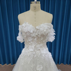 Jancember LSSM003 Robes de mariée Boho Off Shoulder Appliqued Flower Bridal Wedding Gowns - Product Image 5