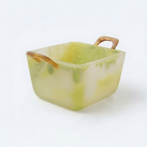 Bol carré en résine avec poignées en résine, vert et jaune tie-dye, sans danger pour les aliments, lavage à la main uniquement, ustensile - Product Image 1