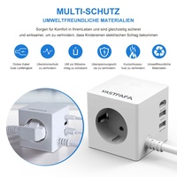 Vastfafa Chargeur Rapide 10A Multiprise 1 Prise CA 2 Ports USB 1 Port Type-C Protection contre les surtensions MOV Prise UE SDK Intelligent