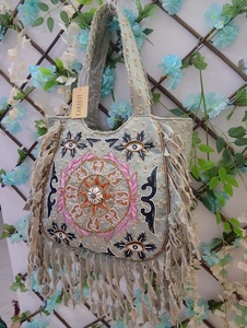 Sac fourre-tout en cuir véritable brodé fait main pour femme, style bohème, avec fermeture éclair et franges, sac à bandoulière décontracté KAMARVY - Product Image 3