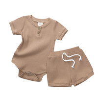 Ensemble barboteuse côtelée en coton biologique respirant pour nouveau-nés filles, avec short à cordon de serrage, collection mode pour bébés