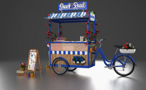 Kiosque alimentaire extérieur élégant, <span class=keywords><strong>chariot</strong></span> à snack mobile, <span class=keywords><strong>chariot</strong></span> <span class=keywords><strong>de</strong></span> nourriture <span class=keywords><strong>de</strong></span> rue avec vélo décoratif, utilisé en devanture <span class=keywords><strong>de</strong></span> magasin, centre commercial - Product Image 3