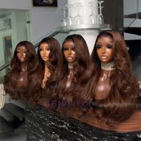 Perruques en cheveux vierges vietnamiens en gros, avec dentelle HD transparente, couleur noire, ondulées, pour femmes, perruques complètes en cheveux humains