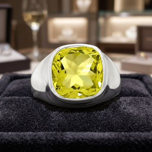 Anillo de Boda Clásico de Plata de Ley 925 con Engaste de Bisel Hecho a Mano con Gema de Topacio Limón Facetado de Calidad y Diseño Moderno para Mujer/Unisex, Ideal para Fiestas - Product Image 2