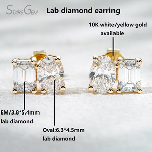 Boucles d'oreilles Starsgem en or blanc/jaune 10K avec diamants de laboratoire taille émeraude ovale couleur DE, certifiées IGI, bijoux d'anniversaire - Product Image 3