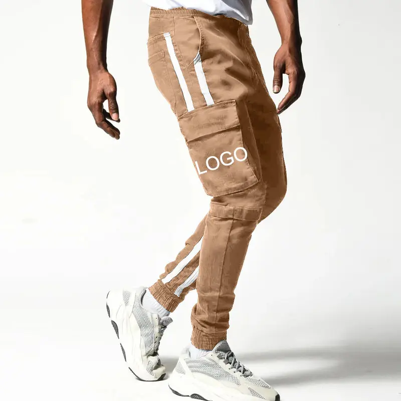 Custom Logo Streetwear Khaki Joggers Men Gym plus size cargo outdoor trousers Tapered Mens stacked cotton pants men