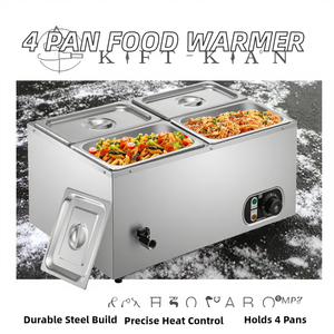 Calentador de Alimentos Eléctrico Comercial de Sobremesa, 4 Recipientes, Acero Inoxidable 204, Baño María, Control Automático de Temperatura, 1500W - Product Image 2