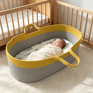 Cesta Moisés Portátil de Cuerda de Algodón con Forro Impermeable, Cesta para Cambiar Pañales, Organizador de Pañales para Guardería, Almacenamiento para Recién Nacidos - Product Image 1
