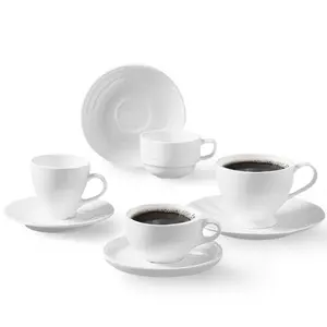 Benutzer definierte sortierte Farben Handgemachte Tasse Cappuccino Einfache weiße Keramik Tee tasse und Untertasse Kaffeetasse mit Untertasse Teller Set