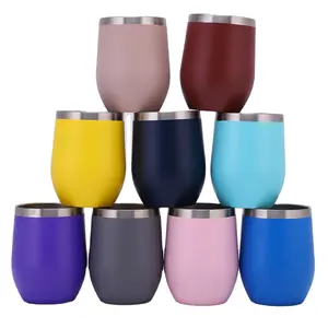 Fábrica personalizada 12 oz vácuo isolado parede dupla aço inoxidável vinho tumbler com palha e tampa