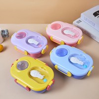 Nouvelle Boîte à Lunch en Plastique Mignonne de Haute Qualité 2026, Sans BPA, Compatible Micro-ondes, avec Fourchette Pliante et Cuillère en Forme de Fourche, 2 Compartiments