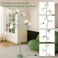 Lampadaire Rétro Style Français 3 Fleurs de Lys, Tige Torsadée Forgée à la Main, Abat-jour Floral Givré, Luminaire sur Pied pour Salon
