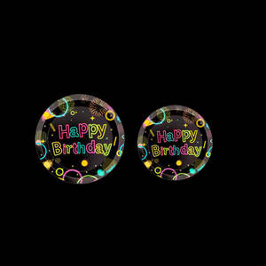 Vaisselle jetable colorée et lumineuse, assiettes, gobelets, serviettes, pour des fêtes dans le noir, ensemble de vaisselle pour fête d'anniversaire - Product Image 2