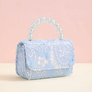 Новая элегантная детская сумка в стиле принцессы, модная квадратная сумка для девочек, сумка с жемчугом и пайетками. - Product Image 4