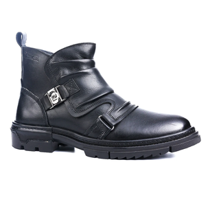 Bottes en cuir noires pour hommes, style motard, qualité supérieure, durables, décontractées, pour l'extérieur, chaussures inspirées de la moto - Product Image 3