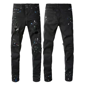 ז 'קט שחור גברים ג' ינס צבועים מוכתמים היפ הופ בגדי חורף רזה גבוה