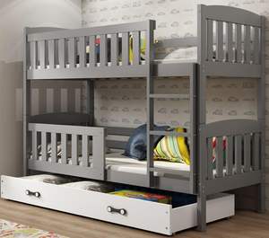 Lit <span class=keywords><strong>superposé</strong></span> Durable Base en bois de pin massif Barrière de sécurité Tiroir séparable <span class=keywords><strong>2</strong></span> lits <span class=keywords><strong>2</strong></span> <span class=keywords><strong>places</strong></span> (gris + blanc) pour enfants - Product Image 3