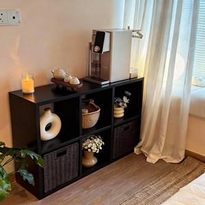 Grid Cabinet Living Room Storage Rack 6 Compartments Black Floor Standing Display Shelf <b>Bookcase</b> Home Decor - Product Image 1