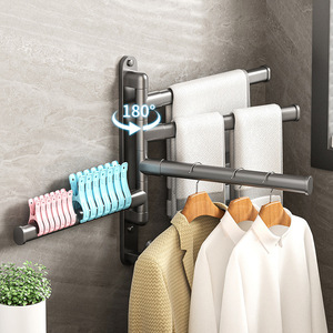 Rotating Towel Bar 2 Bars Multi Layer 180 Degree Bathroom Storage <b>Rack</b> With Hangers For <b>Clothes</b> And Towels - Product Image 1