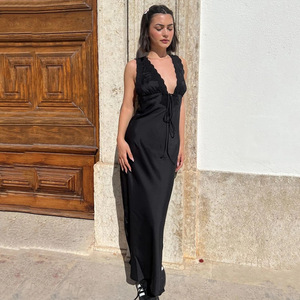 Vestido Largo Elegante sin Mangas con Escote Profundo en V y Espalda Descubierta para Mujer, Cintura Natural - Product Image 2