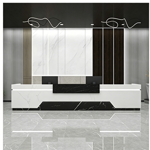 CR135 Modern Professional Marble Reception Desk Geometric Accent LED Trim Cashier Counter for Tech Corporate Office - Product Image 1