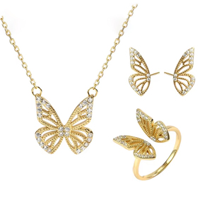 Set di gioielli di tendenza 925 orecchini con orecchini in <span class=keywords><strong>argento</strong></span> Sterling zircone da donna placcato oro 18K con collana a farfalla - Product Image 1