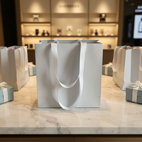 Sac cadeau en papier gris de luxe avec logo personnalisé, poignée en ruban de satin, sac de shopping réutilisable écologique pour les bijouteries