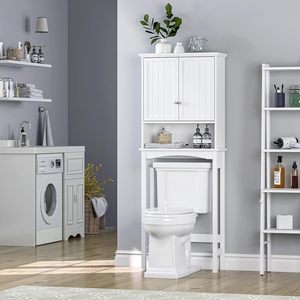 Almacenamiento sobre el inodoro, casillero <span class=keywords><strong>de</strong></span> inodoro blanco ajustable Caja <span class=keywords><strong>de</strong></span> almacenamiento montada en la <span class=keywords><strong>pared</strong></span> sobre el baño con estante <span class=keywords><strong>de</strong></span> accesorios cómodo - Product Image 1